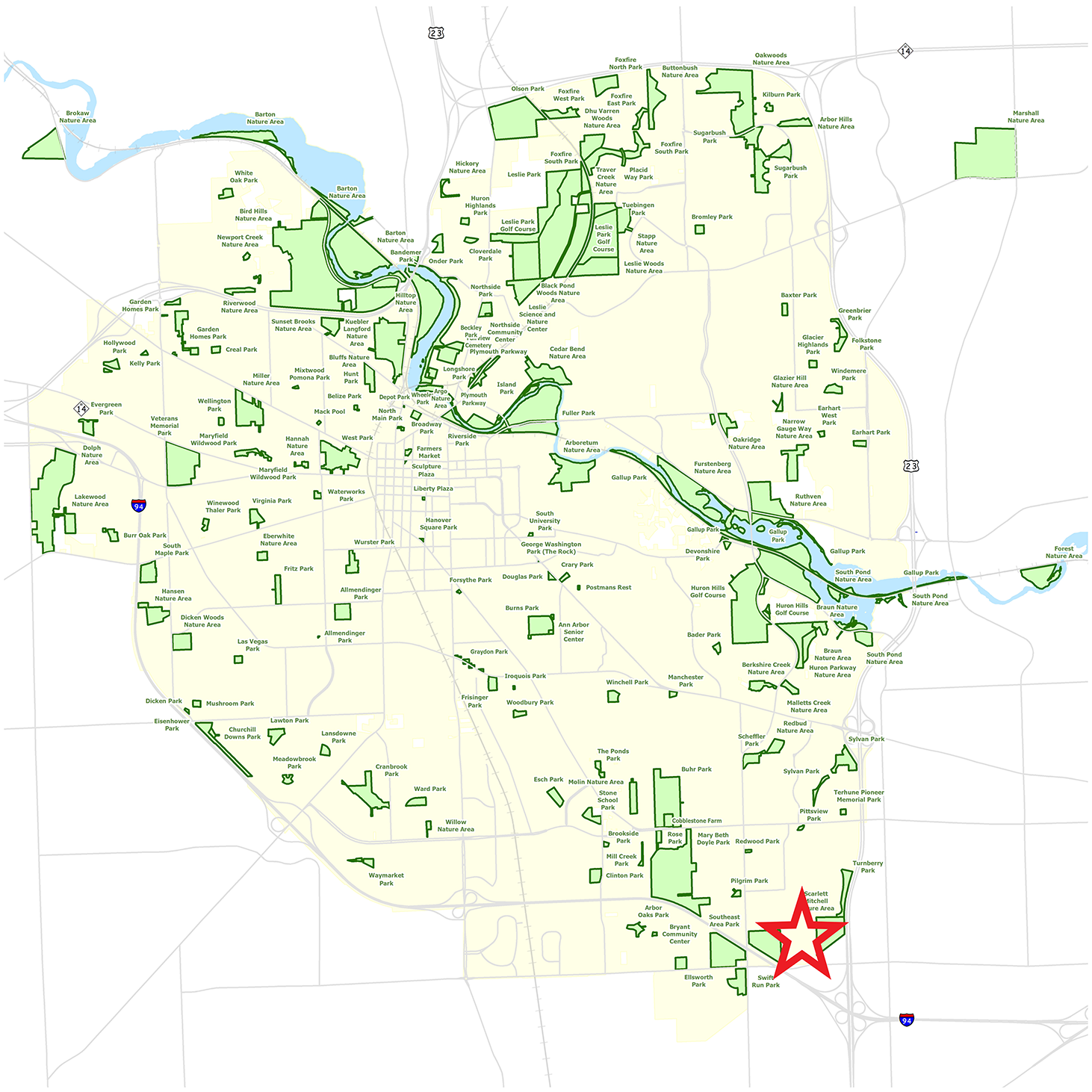 Ann Arbor Parks map