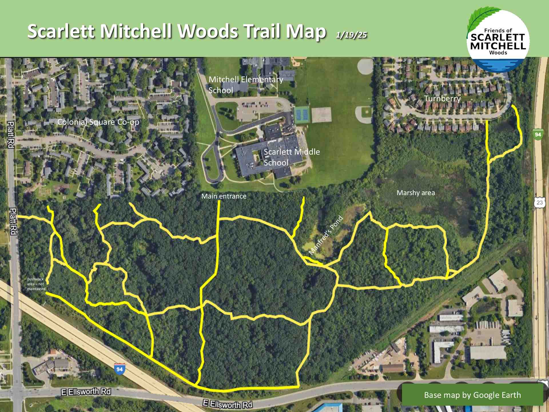 Map of Scarlett Mitchell Woods and Nature Areas